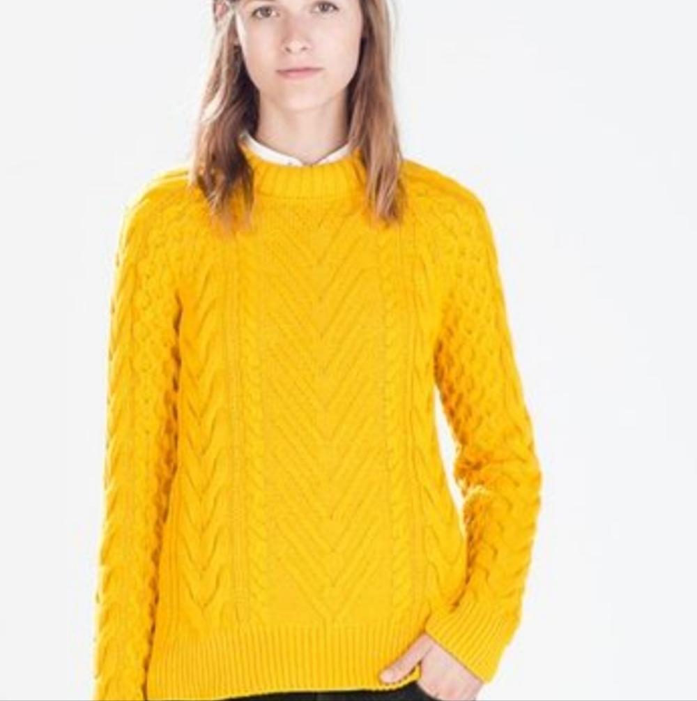 Zara Mustard Yellow Cable Knit Sweater. Size L - Picture 1 of 8
